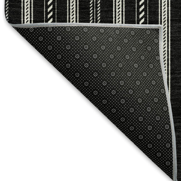HomeRoots 10' X 14' Black and Ivory Striped Area Rug - Washable, UV-Protected, Durable, Stylish for Any Room 673831