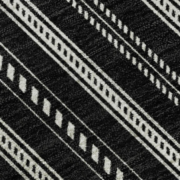 HomeRoots 10' X 14' Black and Ivory Striped Area Rug - Washable, UV-Protected, Durable, Stylish for Any Room 673831