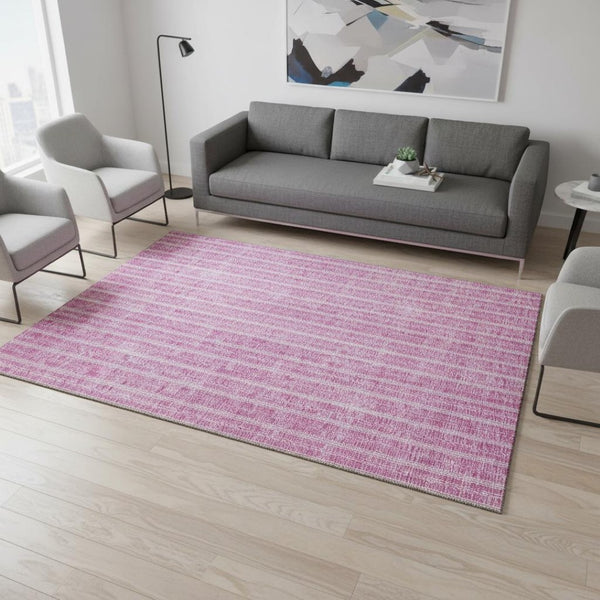 HomeRoots 5' Blush and Ivory Striped Area Rug - Washable, UV Protected, Durable Design for Busy Homes & Pets 673833