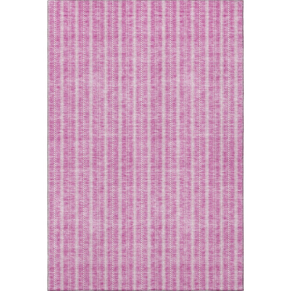 HomeRoots 5' Blush and Ivory Striped Area Rug - Washable, UV Protected, Durable Design for Busy Homes & Pets 673833