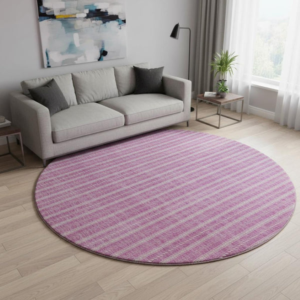 HomeRoots 8' Blush and Ivory Striped Washable Round Rug - Stylish, Durable, UV-Protected for Busy Homes! 673834