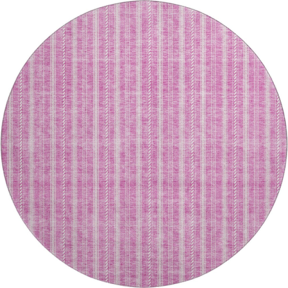 HomeRoots 8' Blush and Ivory Striped Washable Round Rug - Stylish, Durable, UV-Protected for Busy Homes! 673834