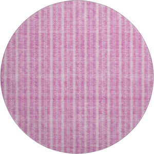HomeRoots 8' Blush and Ivory Striped Washable Round Rug - Stylish, Durable, UV-Protected for Busy Homes! 673834