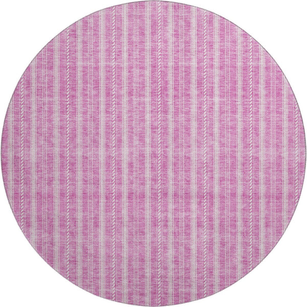 HomeRoots 8' Blush and Ivory Striped Washable Round Rug - Stylish, Durable, UV-Protected for Busy Homes! 673834