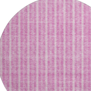 HomeRoots 8' Blush and Ivory Striped Washable Round Rug - Stylish, Durable, UV-Protected for Busy Homes! 673834