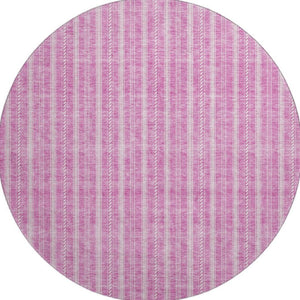 HomeRoots 8' Blush and Ivory Striped Washable Round Rug - Stylish, Durable, UV-Protected for Busy Homes! 673834
