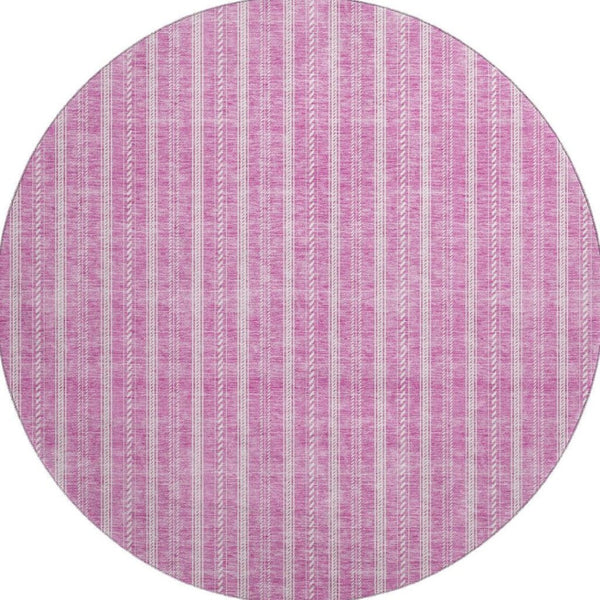 HomeRoots 8' Blush and Ivory Striped Washable Round Rug - Stylish, Durable, UV-Protected for Busy Homes! 673834