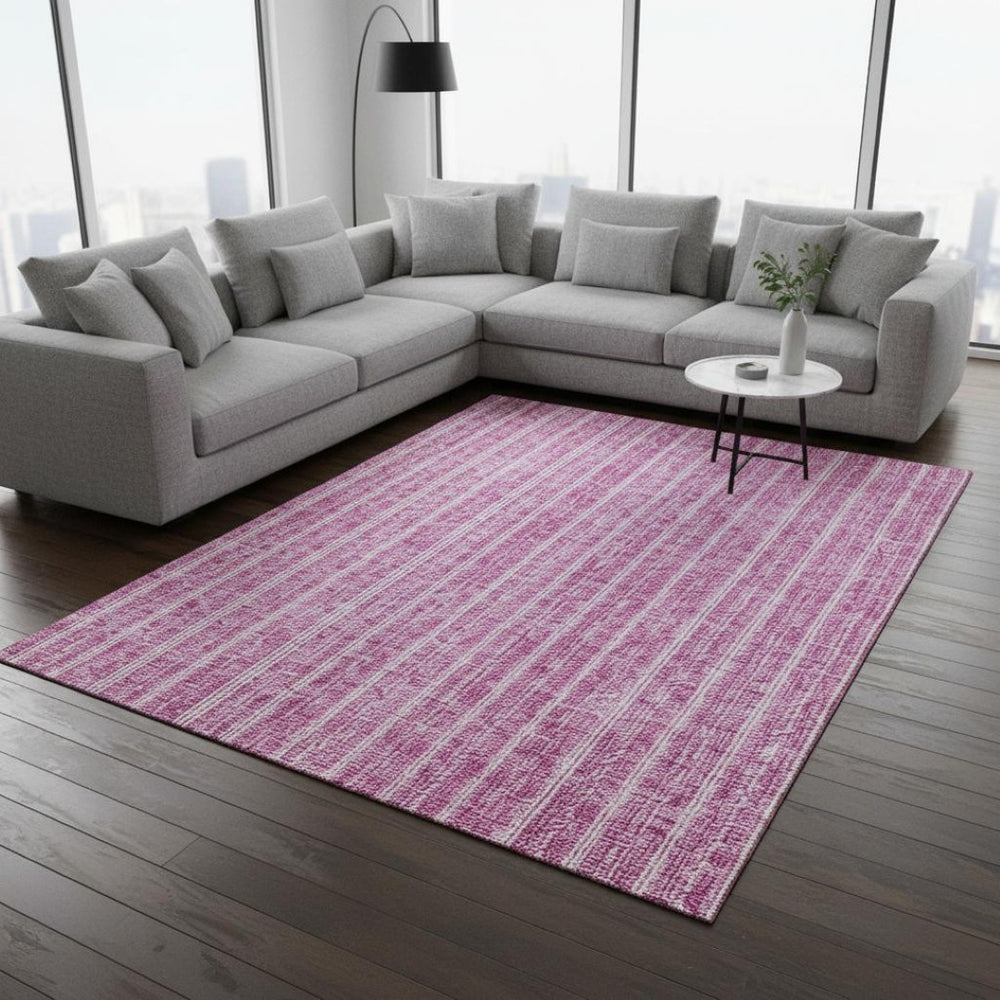 HomeRoots 8' X 10' Blush & Ivory Striped Area Rug - Machine Washable, UV Protected, Stain Resistant for Homes 673835