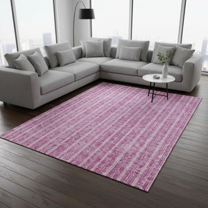 HomeRoots 8' X 10' Blush & Ivory Striped Area Rug - Machine Washable, UV Protected, Stain Resistant for Homes 673835