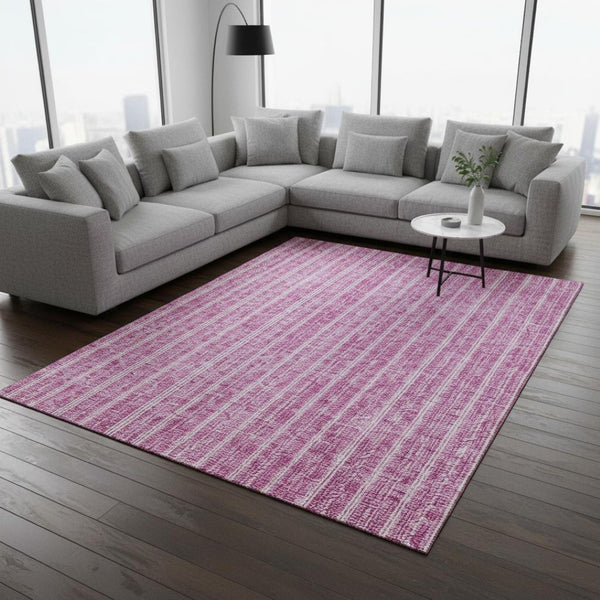 HomeRoots 8' X 10' Blush & Ivory Striped Area Rug - Machine Washable, UV Protected, Stain Resistant for Homes 673835