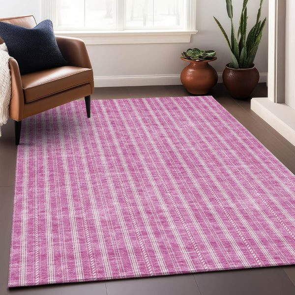 HomeRoots 8' X 10' Blush & Ivory Striped Area Rug - Machine Washable, UV Protected, Stain Resistant for Homes 673835