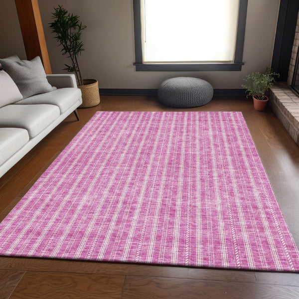 HomeRoots 8' X 10' Blush & Ivory Striped Area Rug - Machine Washable, UV Protected, Stain Resistant for Homes 673835