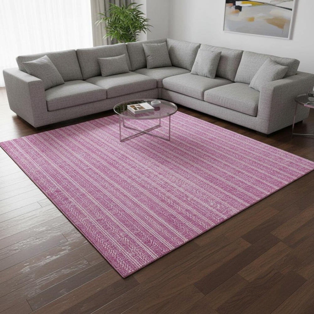 HomeRoots 9' X 12' Blush & Ivory Striped Area Rug – Durable, Stain-Resistant, UV Protected for Modern Spaces 673836