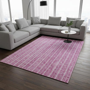 HomeRoots 10' X 14' Washable Blush & Ivory Striped Area Rug with UV Protection for Stylish and Durable Spaces 673837