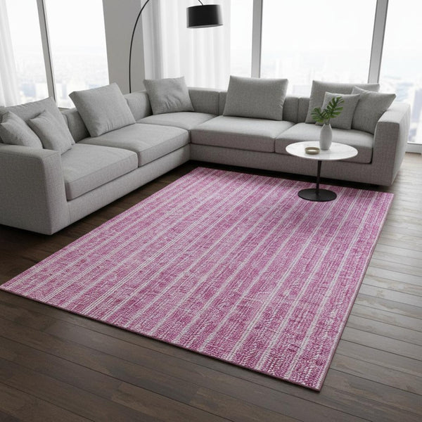 HomeRoots 10' X 14' Washable Blush & Ivory Striped Area Rug with UV Protection for Stylish and Durable Spaces 673837