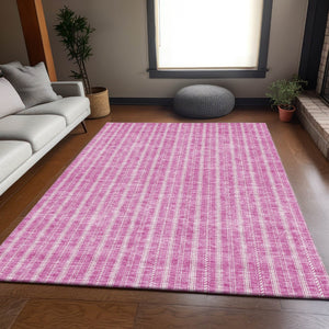 HomeRoots 10' X 14' Washable Blush & Ivory Striped Area Rug with UV Protection for Stylish and Durable Spaces 673837