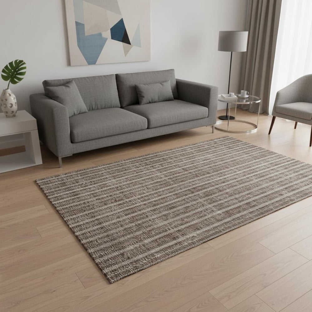 HomeRoots 5' X 8' Brown And Ivory Striped Area Rug - Washable, Stain Resistant, UV Protected for Family Homes 673839