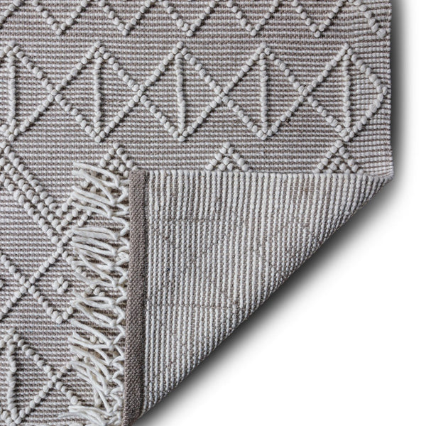 English Elm Orton Handwoven 8x10 Wool Area Rug Ivory Taupe Geometric Pattern with Hand-Knotted Fringe, Durable 96" x 120" B136P188403