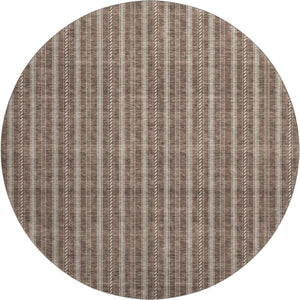 HomeRoots 8' Brown and Ivory Striped Washable Round Rug - Durable, Stain-Resistant with UV Protection for Homes 673840