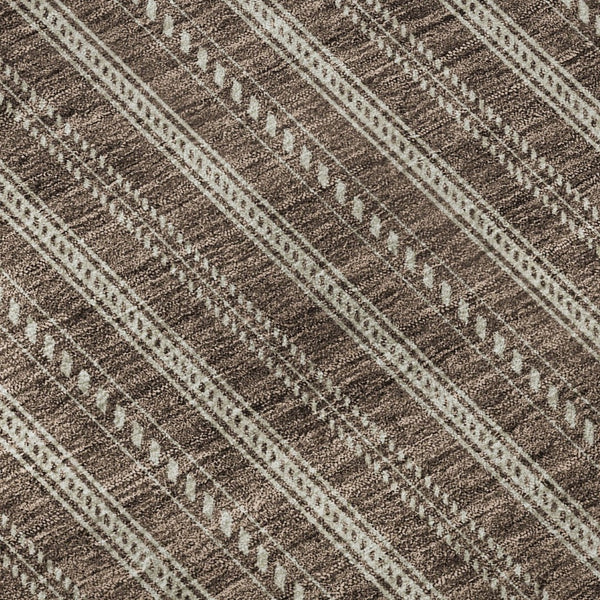 HomeRoots 8' Brown and Ivory Striped Washable Round Rug - Durable, Stain-Resistant with UV Protection for Homes 673840