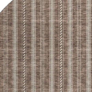 HomeRoots 8' Brown and Ivory Striped Washable Round Rug - Durable, Stain-Resistant with UV Protection for Homes 673840