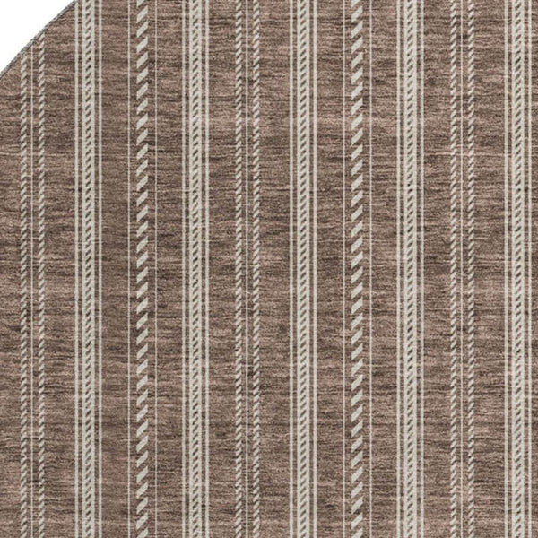 HomeRoots 8' Brown and Ivory Striped Washable Round Rug - Durable, Stain-Resistant with UV Protection for Homes 673840