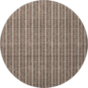 HomeRoots 8' Brown and Ivory Striped Washable Round Rug - Durable, Stain-Resistant with UV Protection for Homes 673840