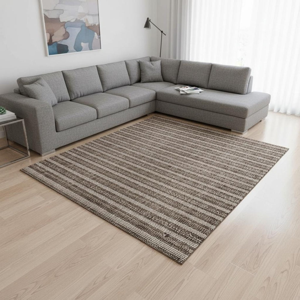 HomeRoots 8' X 10' Brown and Ivory Striped Washable Area Rug – Durable, UV-Protected, Ideal for Busy Homes! 673841