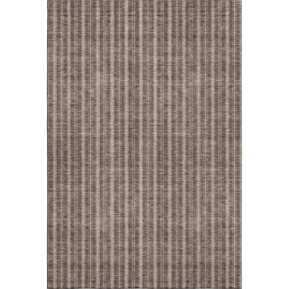 HomeRoots 8' X 10' Brown and Ivory Striped Washable Area Rug – Durable, UV-Protected, Ideal for Busy Homes! 673841