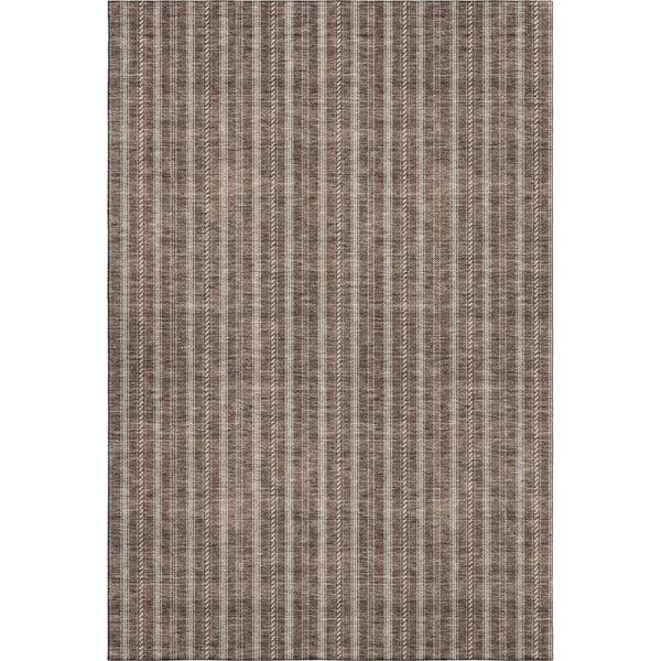 HomeRoots 8' X 10' Brown and Ivory Striped Washable Area Rug – Durable, UV-Protected, Ideal for Busy Homes! 673841