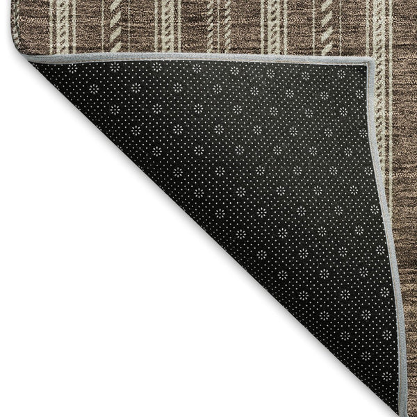 HomeRoots 8' X 10' Brown and Ivory Striped Washable Area Rug – Durable, UV-Protected, Ideal for Busy Homes! 673841