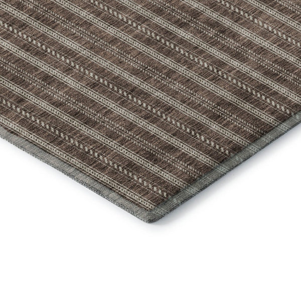 HomeRoots 8' X 10' Brown and Ivory Striped Washable Area Rug – Durable, UV-Protected, Ideal for Busy Homes! 673841