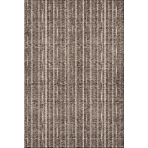 HomeRoots 8' X 10' Brown and Ivory Striped Washable Area Rug – Durable, UV-Protected, Ideal for Busy Homes! 673841