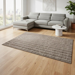 HomeRoots 9' X 12' Brown And Ivory Striped Washable Area Rug - Durable, UV-Protected Design for Busy Homes 673842