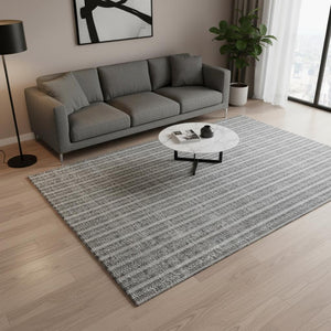 HomeRoots 5' X 8' Gray And Ivory Striped Area Rug - Washable, UV Protected, Stain-Resistant for Homes with Pets 673845