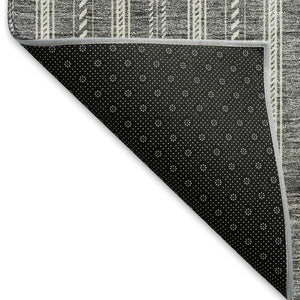 HomeRoots 5' X 8' Gray And Ivory Striped Area Rug - Washable, UV Protected, Stain-Resistant for Homes with Pets 673845