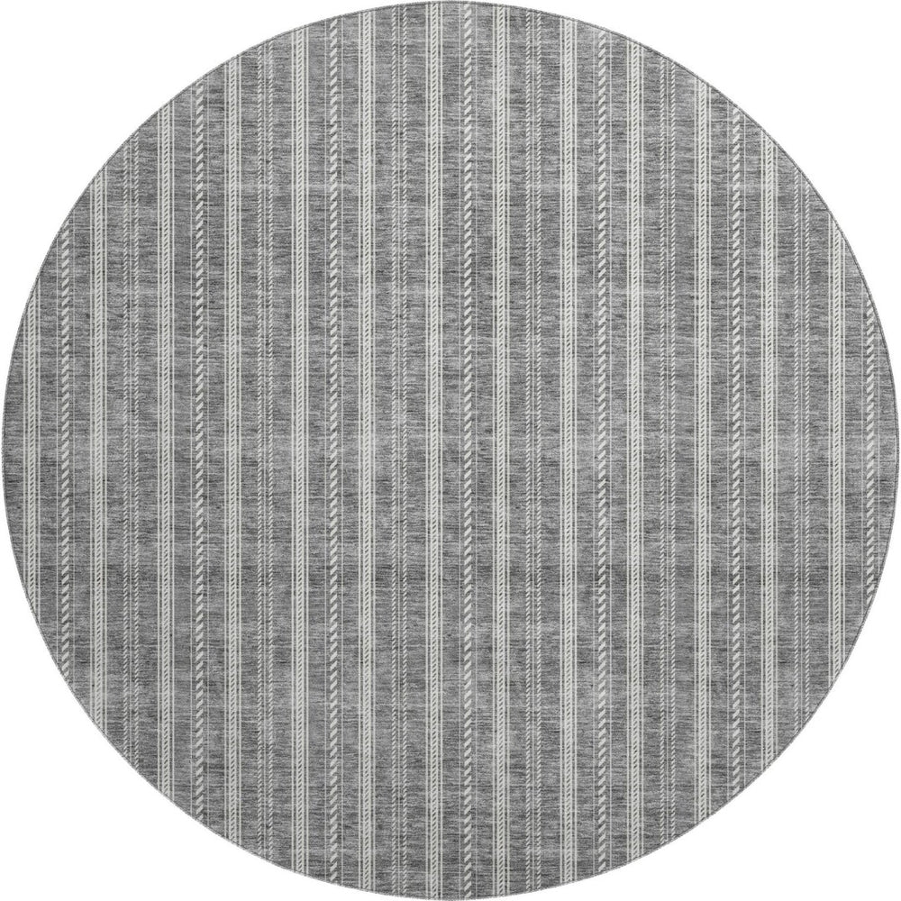 HomeRoots 8' Gray And Ivory Striped Round Washable Rug - UV Protection, Durable and Stylish for Busy Homes 673846