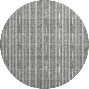 HomeRoots 8' Gray And Ivory Striped Round Washable Rug - UV Protection, Durable and Stylish for Busy Homes 673846