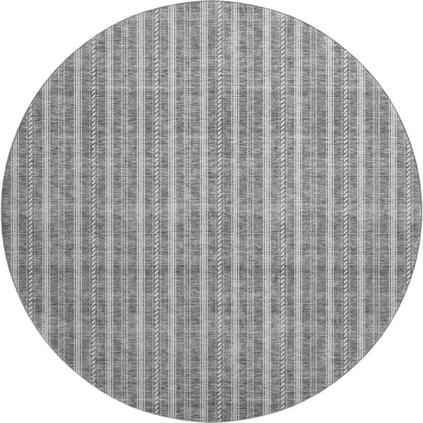 HomeRoots 8' Gray And Ivory Striped Round Washable Rug - UV Protection, Durable and Stylish for Busy Homes 673846