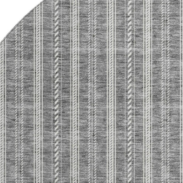 HomeRoots 8' Gray And Ivory Striped Round Washable Rug - UV Protection, Durable and Stylish for Busy Homes 673846