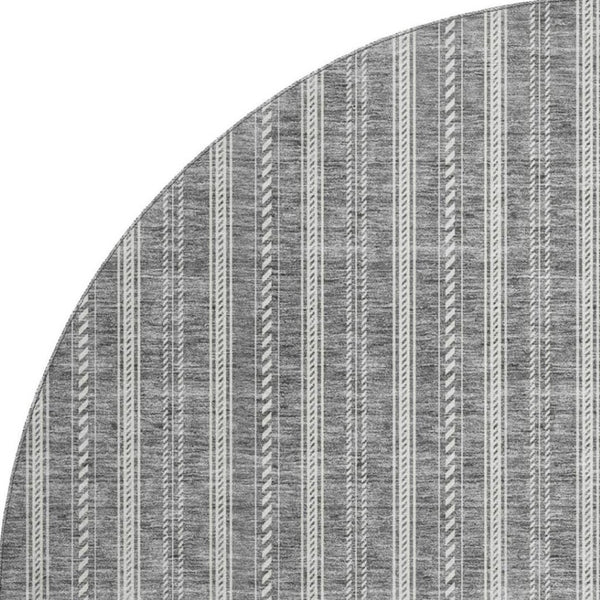 HomeRoots 8' Gray And Ivory Striped Round Washable Rug - UV Protection, Durable and Stylish for Busy Homes 673846