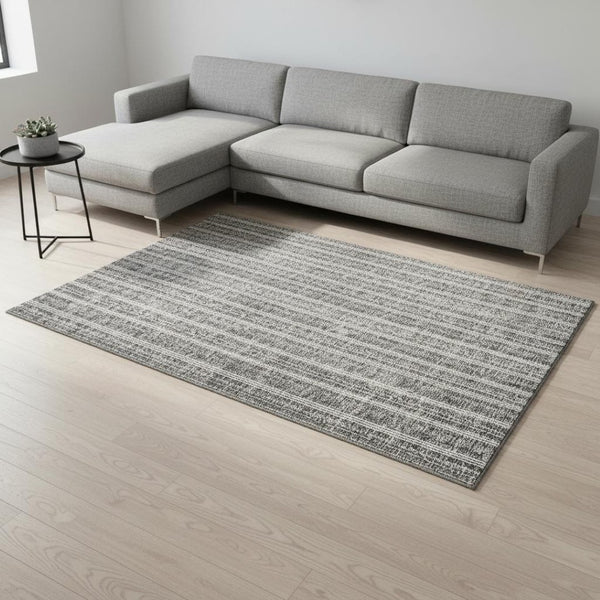 HomeRoots 8' X 10' Gray and Ivory Striped Area Rug - UV Protected, Washable, Stain-Resistant for Family Homes 673847