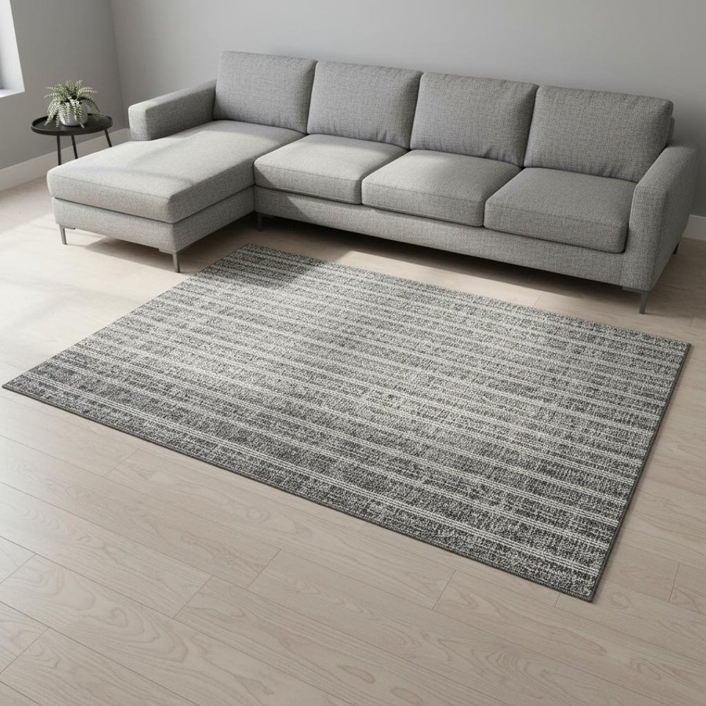 HomeRoots 9' X 12' Gray and Ivory Striped Washable Area Rug with UV Protection for Stylish, Busy Homes 673848