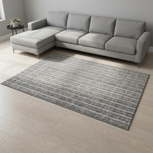 HomeRoots 9' X 12' Gray and Ivory Striped Washable Area Rug with UV Protection for Stylish, Busy Homes 673848