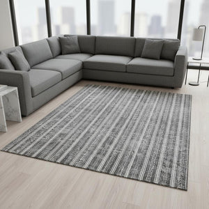HomeRoots 10' Gray and Ivory Striped Washable Area Rug - UV Protected, Durable, Easy Care for Busy Homes 673849
