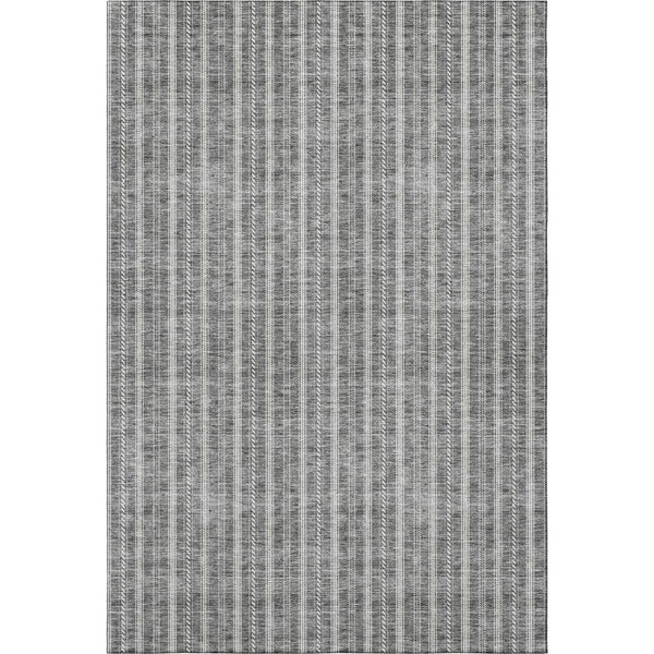 HomeRoots 10' Gray and Ivory Striped Washable Area Rug - UV Protected, Durable, Easy Care for Busy Homes 673849