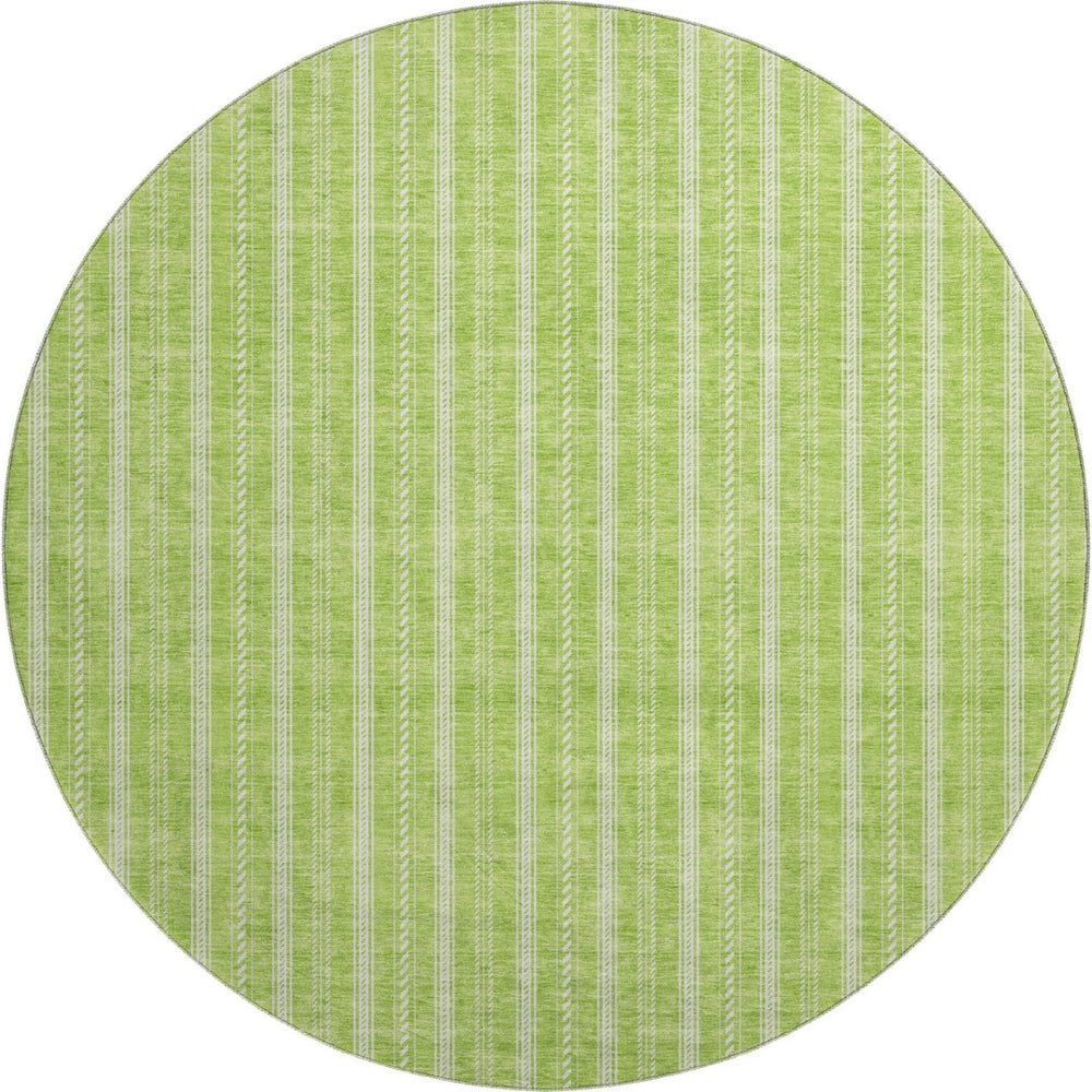 HomeRoots 8' Vibrant Lime Green & Ivory Striped Washable Round Rug - UV Protected, Durable for High-Traffic Areas 673858