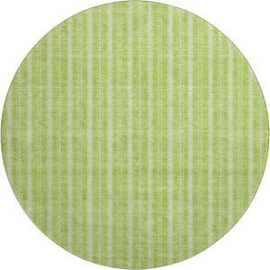 HomeRoots 8' Vibrant Lime Green & Ivory Striped Washable Round Rug - UV Protected, Durable for High-Traffic Areas 673858