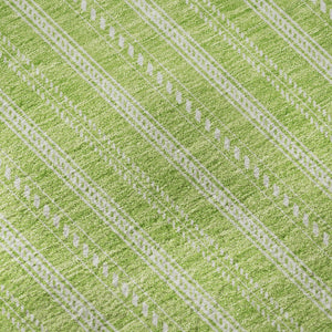 HomeRoots 8' Vibrant Lime Green & Ivory Striped Washable Round Rug - UV Protected, Durable for High-Traffic Areas 673858