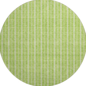 HomeRoots 8' Vibrant Lime Green & Ivory Striped Washable Round Rug - UV Protected, Durable for High-Traffic Areas 673858